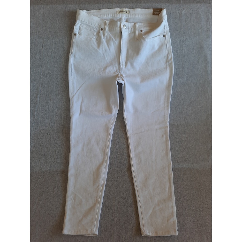 Madewell Women W32 High Rise Skinny Stretch Jeans Solid White Cotton Blend NEW‎